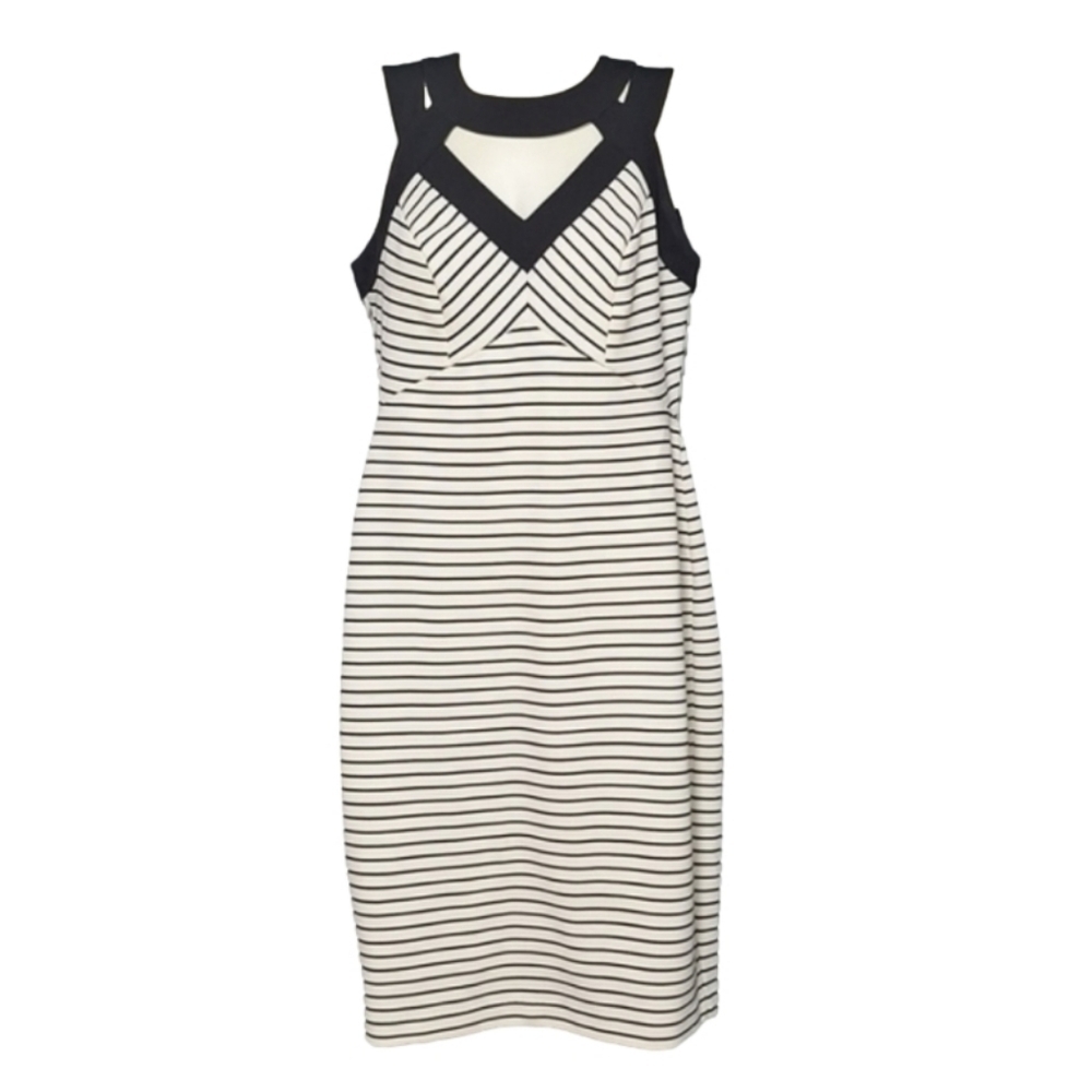 Sangria Midi Cage Sleeveless Dress Black White Stripe